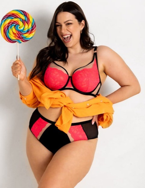 19232 Funny Plunge podprsenka Mediolano black-fluo - hluboký výstřih, smyslná, elegantní