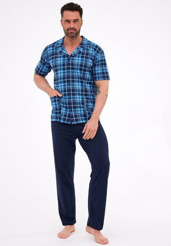 318/58 Pánské pyžamo Cornette - rozepínací bavlněné kostkované, s límečkem