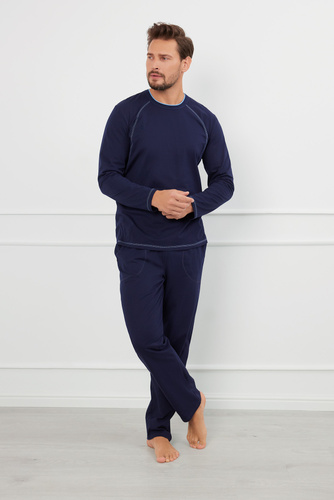 Salomon Pánské pyžamo s dlouhým rukávem, dlouhé kalhoty Italian Fashion - tmavě modrá/modrá