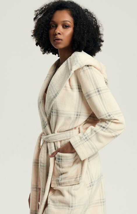 43596 Danna dámský župan Henderson bílý - s kapucí, kostkovaný