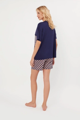 Milda Dámské pyžamo s krátkým rukávem, krátké kalhoty Italská móda - tmavě modrá