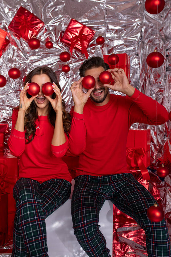 Foggia Dámské pyžamo s dlouhým rukávem a dlouhými kalhotami Italian Fashion - červená/potisk