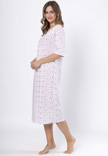 Bavlněná noční košile Leveza 1638 Dioniza v bílé a lila barvě - s krátkým rukávem, pohodlná a ženská