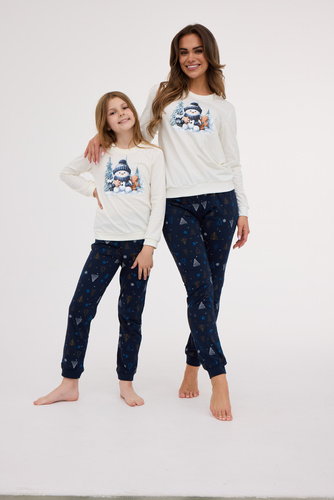 721/427 Snowy Day Dámské pyžamo Cornette ecru - bavlna, dlouhý rukáv | Teplé a pohodlné oblečení