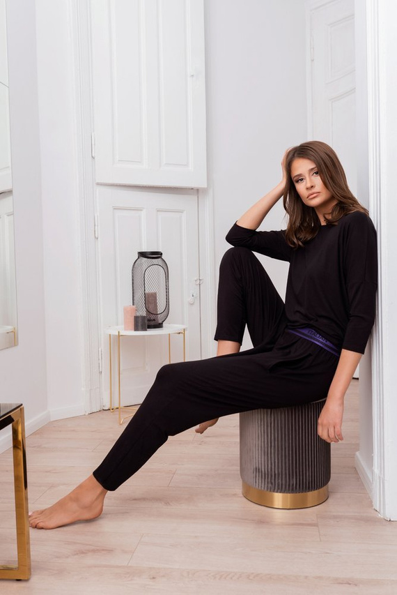 Styl Dámská souprava s 3/4 rukávy, délka.kalhoty Italian Fashion černé