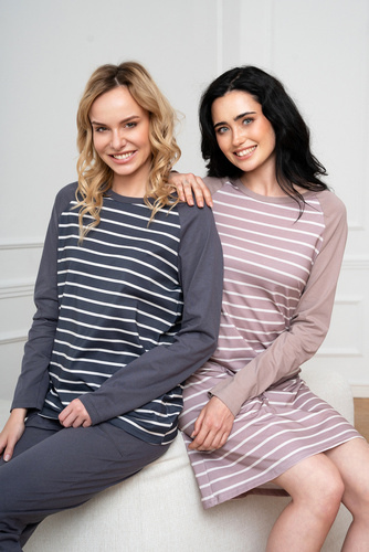 Oda Dámské pyžamo s dlouhým rukávem a dlouhými kalhotami Italian Fashion - grafitový/grafitový potisk