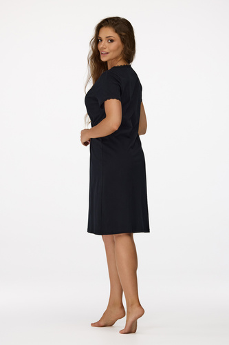 ne. 37 Těhotenská noční košile Senizo černá - 100% bavlna, krajka, krátký rukáv, na kojení