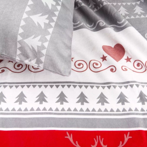 31516/1 Vánoční flanelové povlečení Flanelove Darymex šedá červená - sada 100% bavlna, hřejivá a měkká