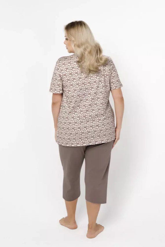 Ramira Dámské pyžamo s krátkým rukávem a 3/4 kalhotami Italian Fashion - potisk/cappucino
