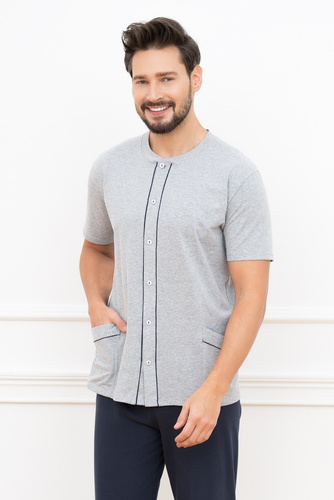 Alcest Pánské pyžamo s krátkým rukávem a dlouhými kalhotami Italian Fashion - tmavě modré