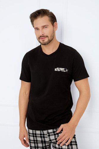 Klark Pánské pyžamo s krátkým rukávem, šortky Italian Fashion - černá/potisk