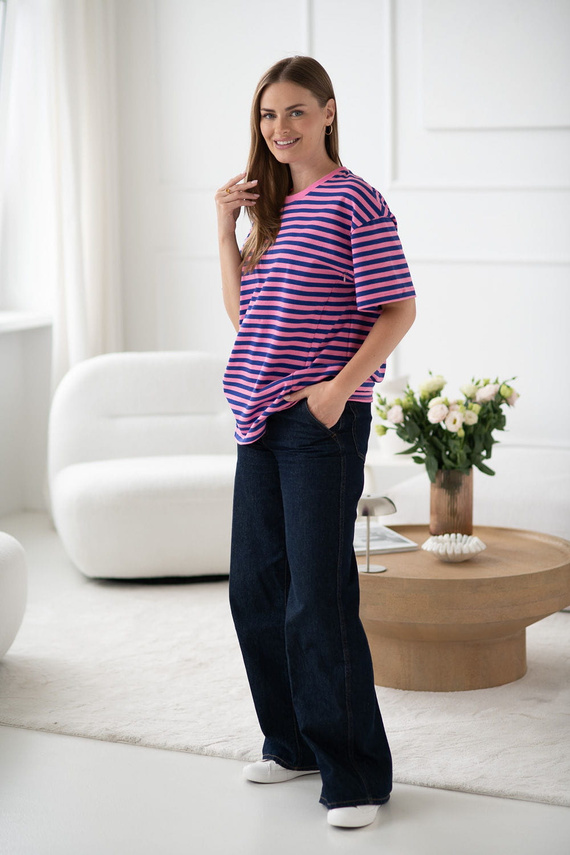 Mamahood Milk&Love růžové a modré pruhované těhotenské a kojící tričko - pohodlné a stylové