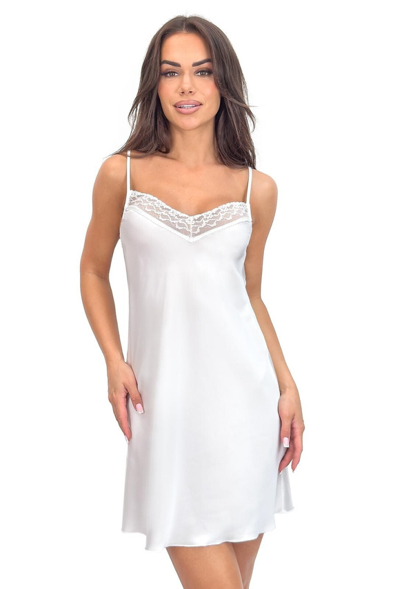 Košile Julia Ecru Donna – Klasická saténová dámská košile s krajkovým výstřihem a nastavitelnými ramínky