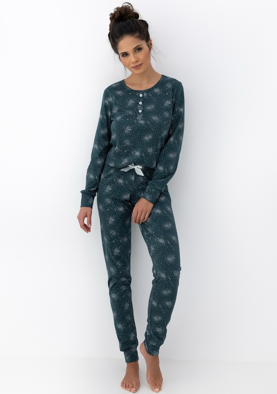 Ellison Sensis dámské pyžamo zelené - bavlněné pyžamo s dlouhým rukávem a žebrovanými manžetami