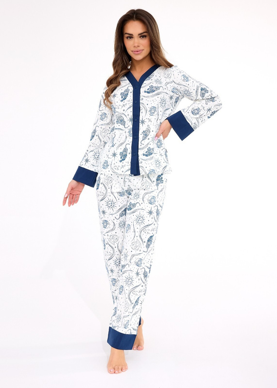 Dámské pyžamo 514/443 Amber CORNETTE - bavlna, dlouhý rukáv, zapínání na knoflíky