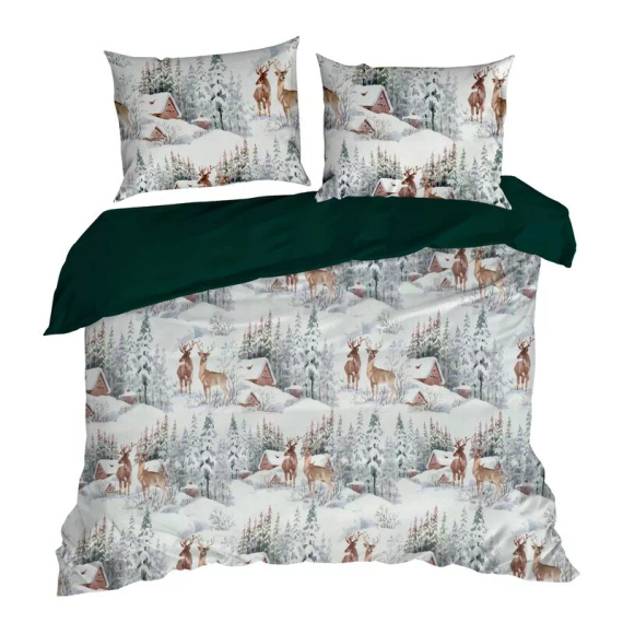 Vánoční povlečení Fairyland ze zeleného mikrovlákna Eurofirany - měkké, lehké a snadno udržovatelné, se zapínáním na zip