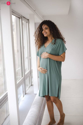 Moon bambusowa koszula nocna ciążowa i do karmienia Milk&Love eukaliptus