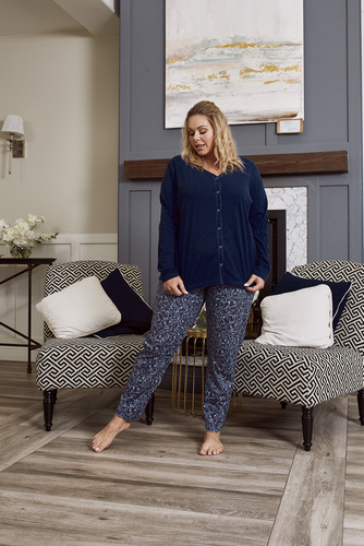 Sajna Dámské pyžamo s dlouhým rukávem a dlouhými kalhotami Italian Fashion - námořnická modř/potisk