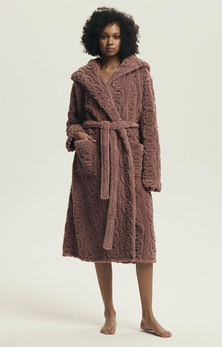 43592 Darlena Henderson dusty rose - dámský župan s kapucí, dlouhý, měkký, vzorovaný