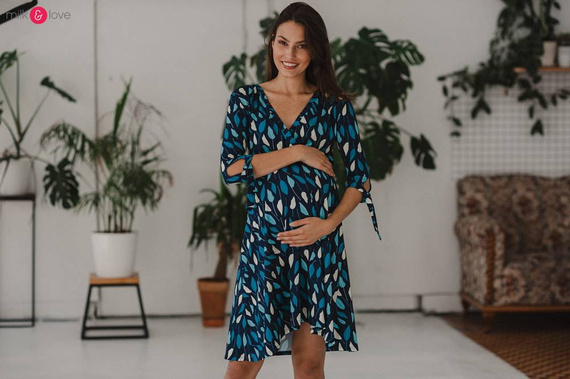  Two Ways MIDI Sukienka ciążowa i do karmienia Milk&Love granatowa w listki