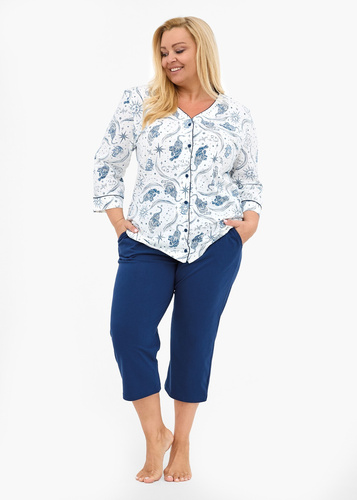 162/446 Cornette Kristin 2 dámské pyžamo | 100% bavlna, rozepínací, 3/4 rukáv a kalhoty