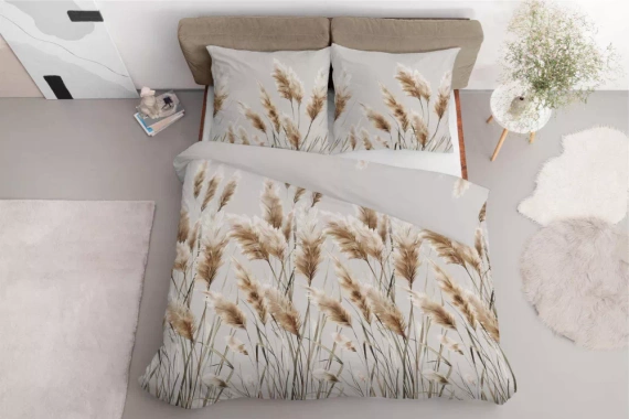 5329 B Pościel satynowa Trawy pampasowe Detexpol szary