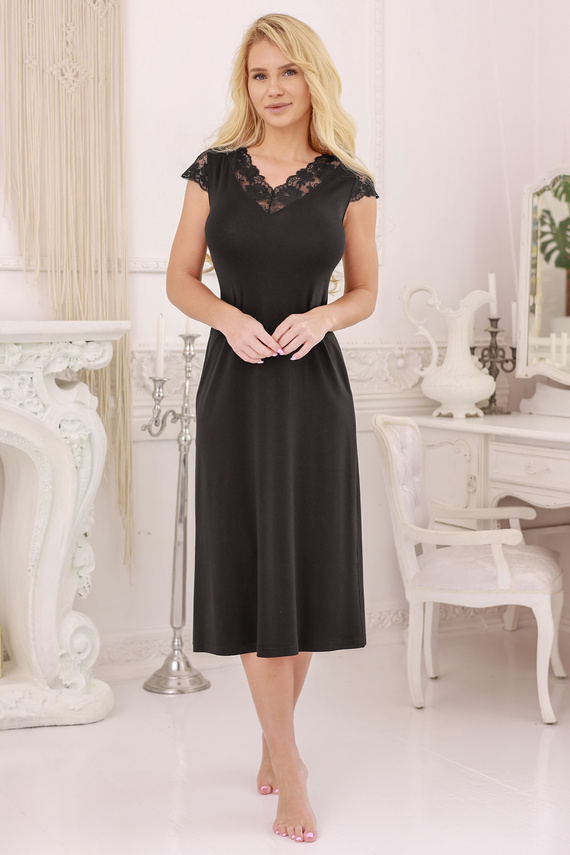 Kalimo slip - viskózový noční slip s krajkou | Black