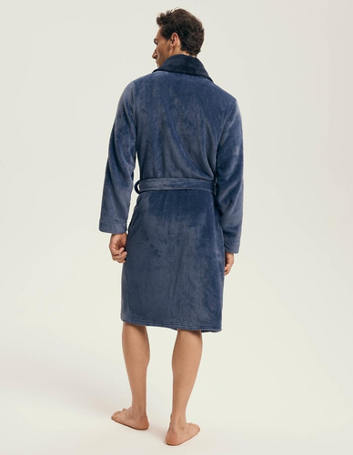 Pánský župan Henderson 43375 Nantes navy - šálový límec, žebrovaná struktura, elegantní design