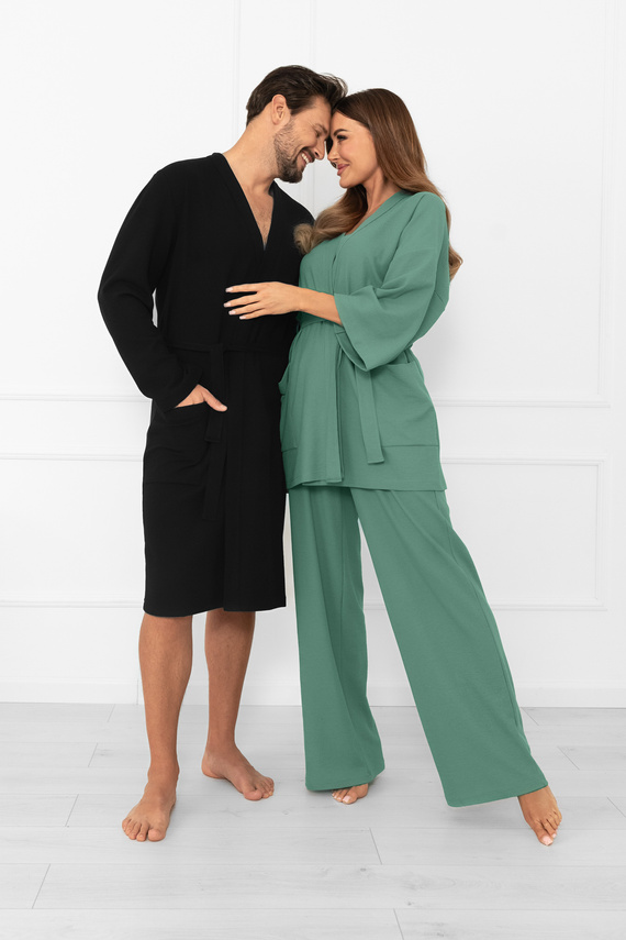 Pánský župan Bono Italian Fashion černý - s páskem, reliéfní vzor, elegantní a pohodlný