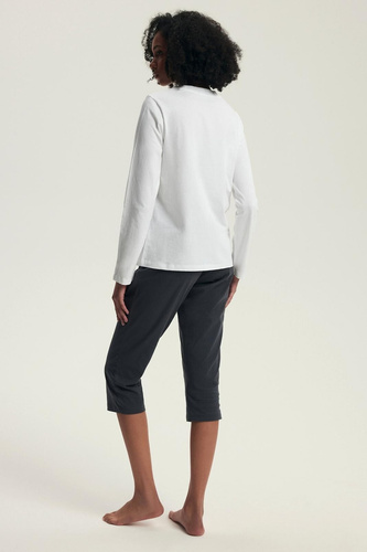 Dámské pyžamo Henderson Danna 43686 krémové - bavlna, dlouhý rukáv, pohodlný střih