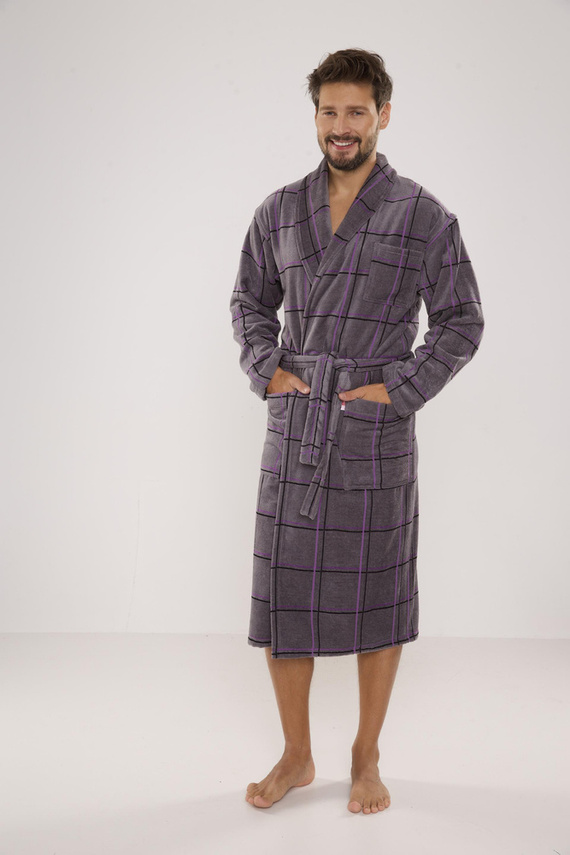 803 / 819 Pánský froté župan Twin Forex - šedý s fialovou kostkou (šedý kostkovaný)