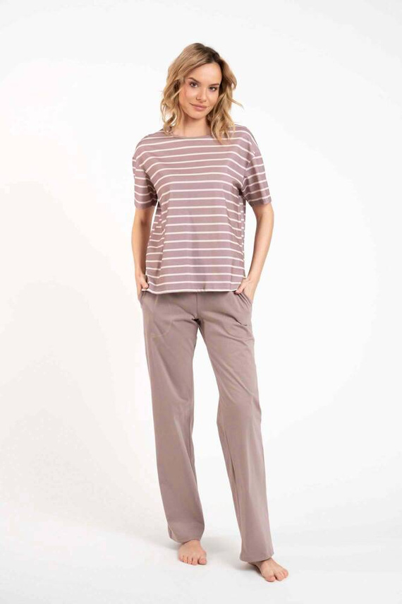 Betty Dámské pyžamo s krátkým rukávem, dlouhé kalhoty Italian Fashion - cappuccino/print cappuccino