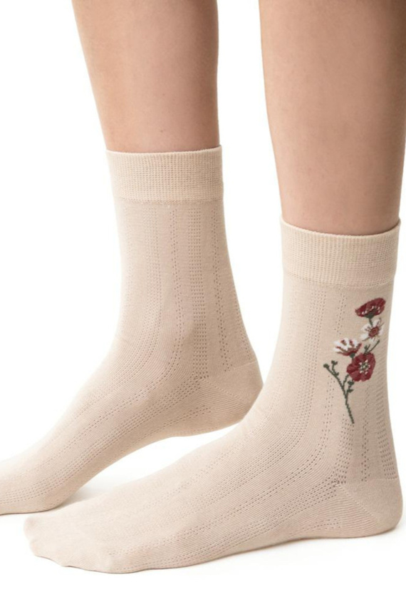 Dámské ponožky Steven Planet Earth art.017 světle béžová 042- bavlna, vzory, pohodlí