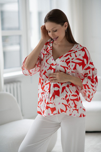 Těhotenská halenka Mamafullness Milk&Love s květinovým vzorem - viskóza, 3/4 rukáv, oversize