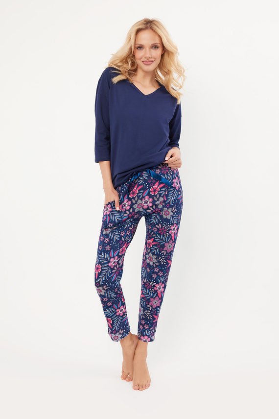 Folk Dámské pyžamo 3/4 rukávy, 7/8 kalhoty Italian Fashion - tmavě modrá/potisk