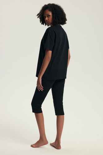 Dámské pyžamo 43728 Dairoku černé - bavlna, krátký rukáv, rybářské kalhoty