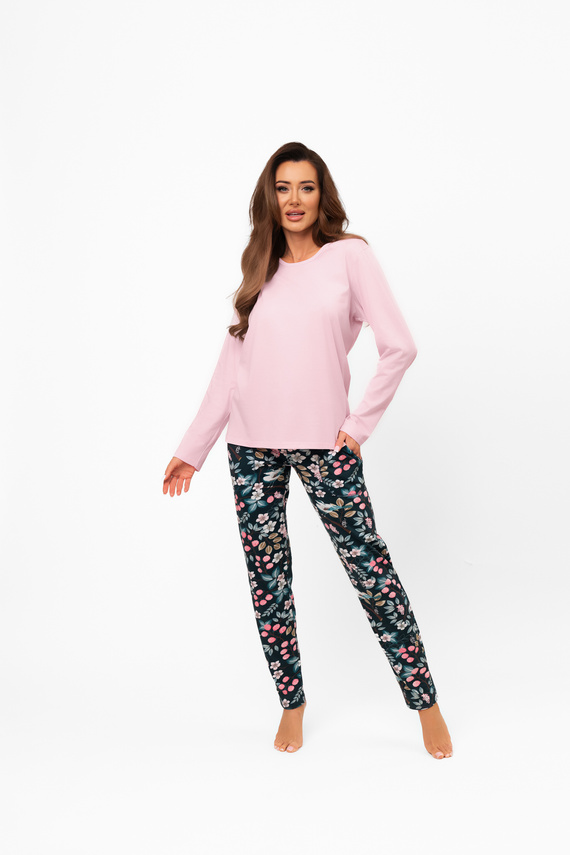 Dámské bavlněné pyžamo Marisal - dlouhý rukáv, dlouhé kalhoty Italian Fashion
