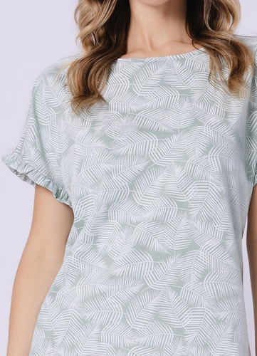 Dámská noční košile 1728 Elif Leveza pea - 100% bavlna, krátký rukáv s volánkem, květinový potisk, délka před kolena