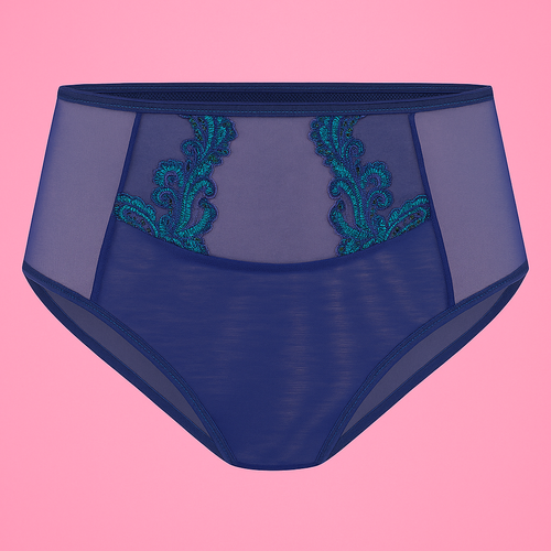 Dámské kalhotky VF-474 - vysoký střih, krajkové, komfortní Vena námořnická modro-zelená