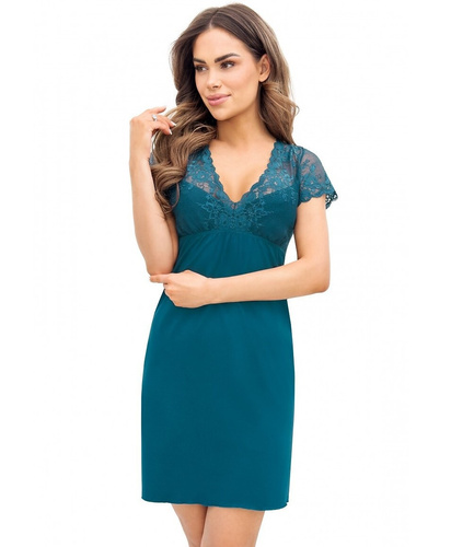 Dámská noční košile Daria Donna petrol - viskóza, krajka, krátký rukáv