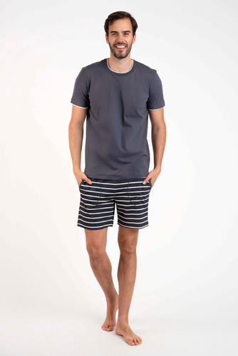 Lars Pánské pyžamo s krátkým rukávem, krátké kalhoty Italian Fashion - grafitový/grafitový potisk
