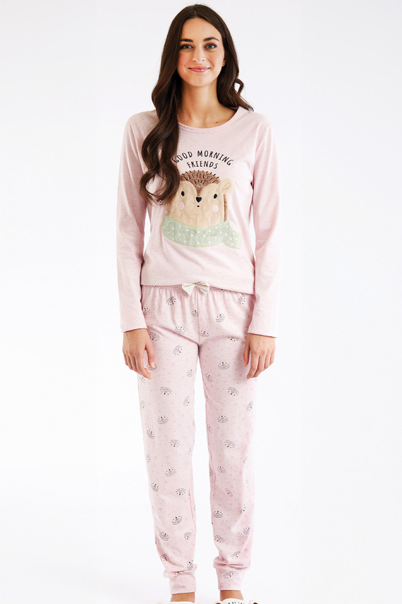 Antea Dámské růžové pyžamo Sorbetto - dlouhé, růžové, s 3D aplikací, žerzej, bavlna