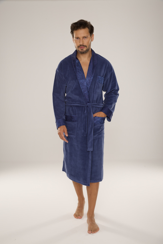 868 Noblesní pánský velurový župan De Lafense - elegantní, měkký, prémiový, džínový