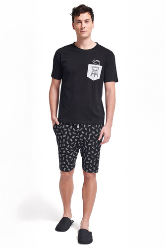 Gianny Pánské šedé pyžamo Sorbetto - krátký rukáv, šortky, potisk, bavlna