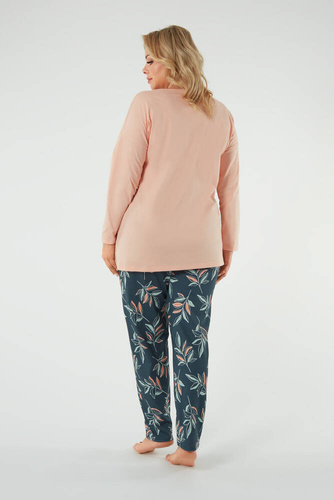 Julietta Dámské pyžamo s dlouhým rukávem a dlouhými kalhotami Italian Fashion - lososový/potisk