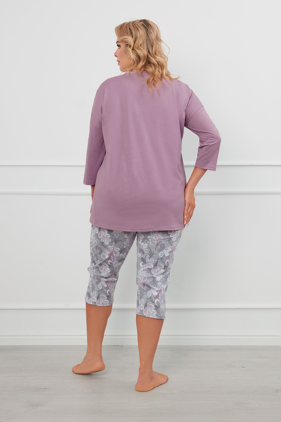 Ibena Dámské pyžamo s 3/4 rukávy, 3/4 kalhoty Italian Fashion - vřes/potisk