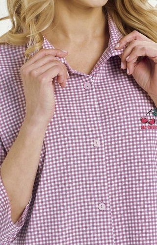 3436 Joliee Dámská košile Taro růžová - bavlna, kostkovaná, 3/4 rukáv, knoflíky