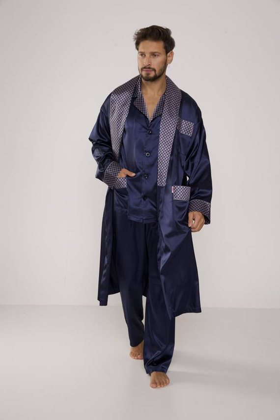 939 Pánské saténové pyžamo - tmavě modré