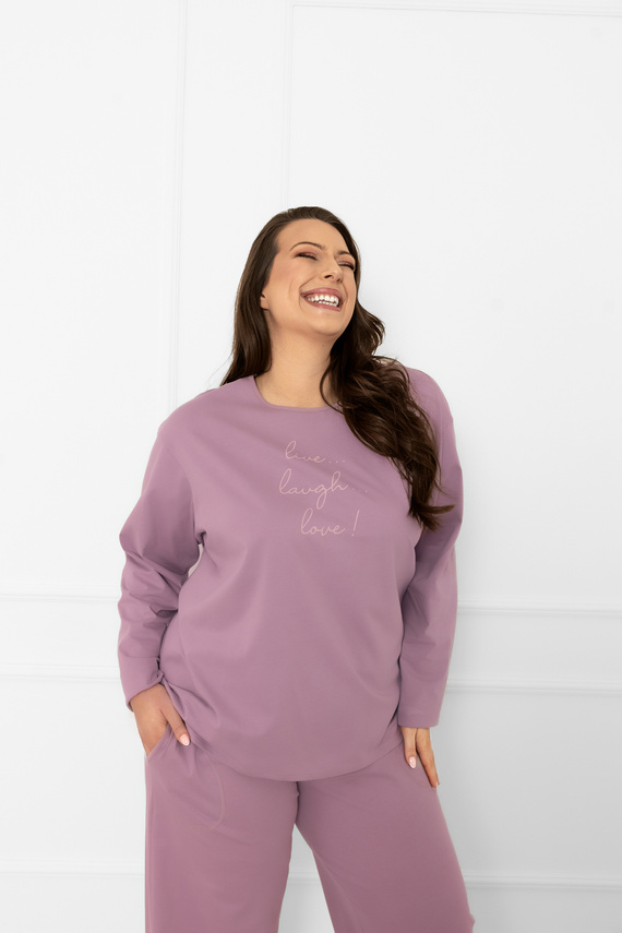 Dámské pyžamo Ksara Italian Fashion - bavlna, dlouhý rukáv a kalhoty s kapsami - heather