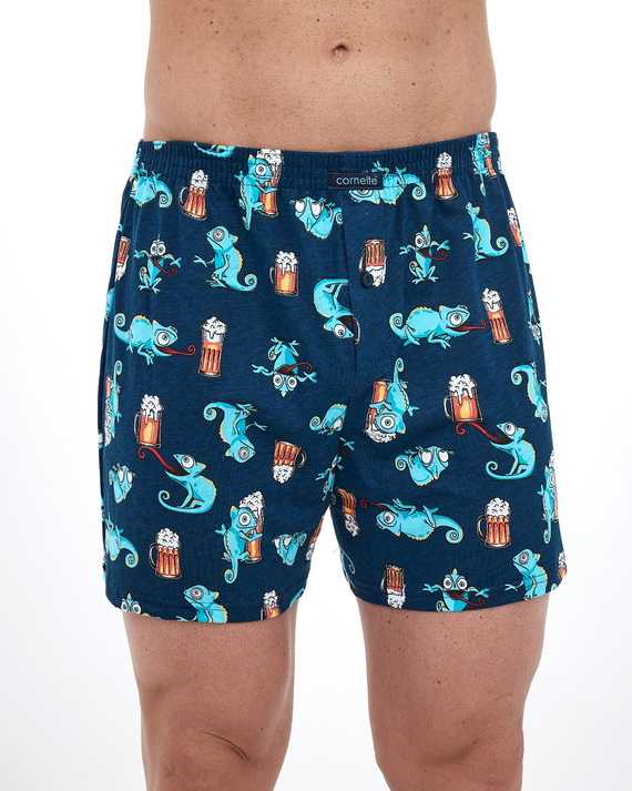 001/175 011/175 Pánské boxerky Cornette Classic Leon - bavlněné, pohodlné, s veselým potiskem, tmavě modré